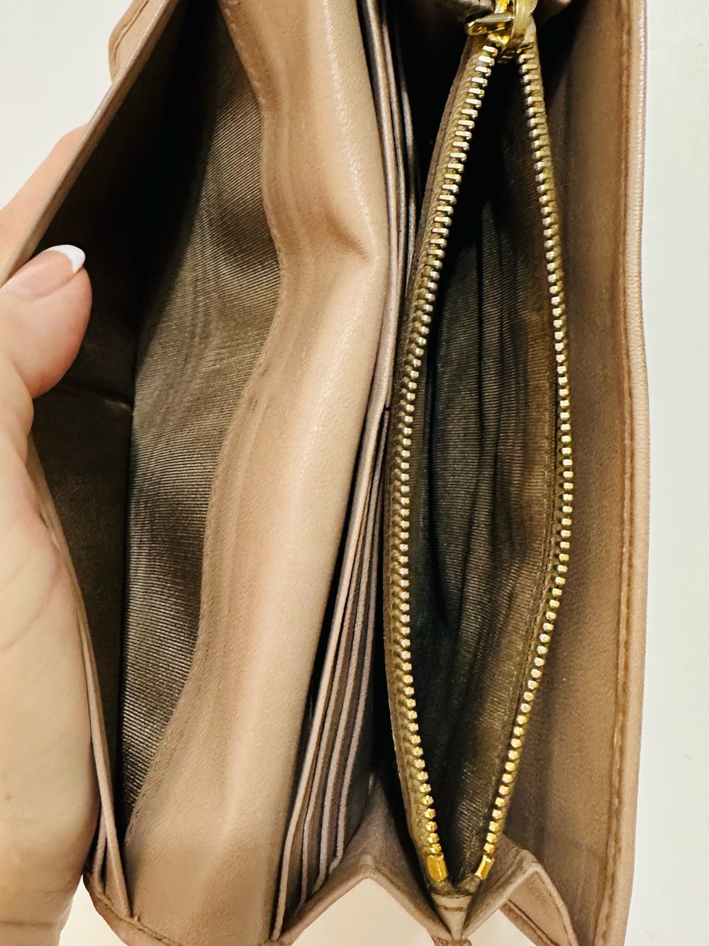 PRADA Beige Gaufre Nappa Leather Long Wallet Gold Logo Continental Wallet - Picture 13 of 16